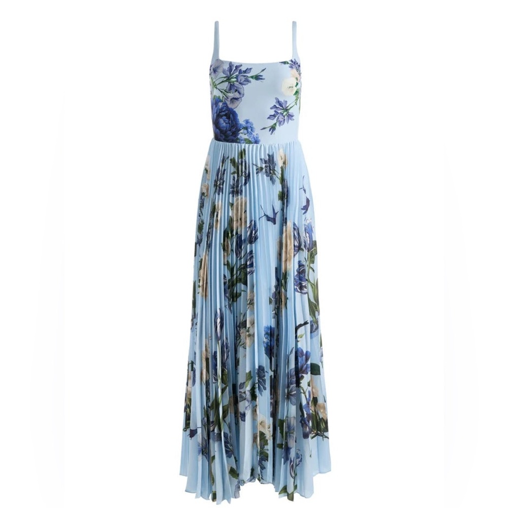 Alice + Olivia Light Blue Floral Pleated Maxi Dress